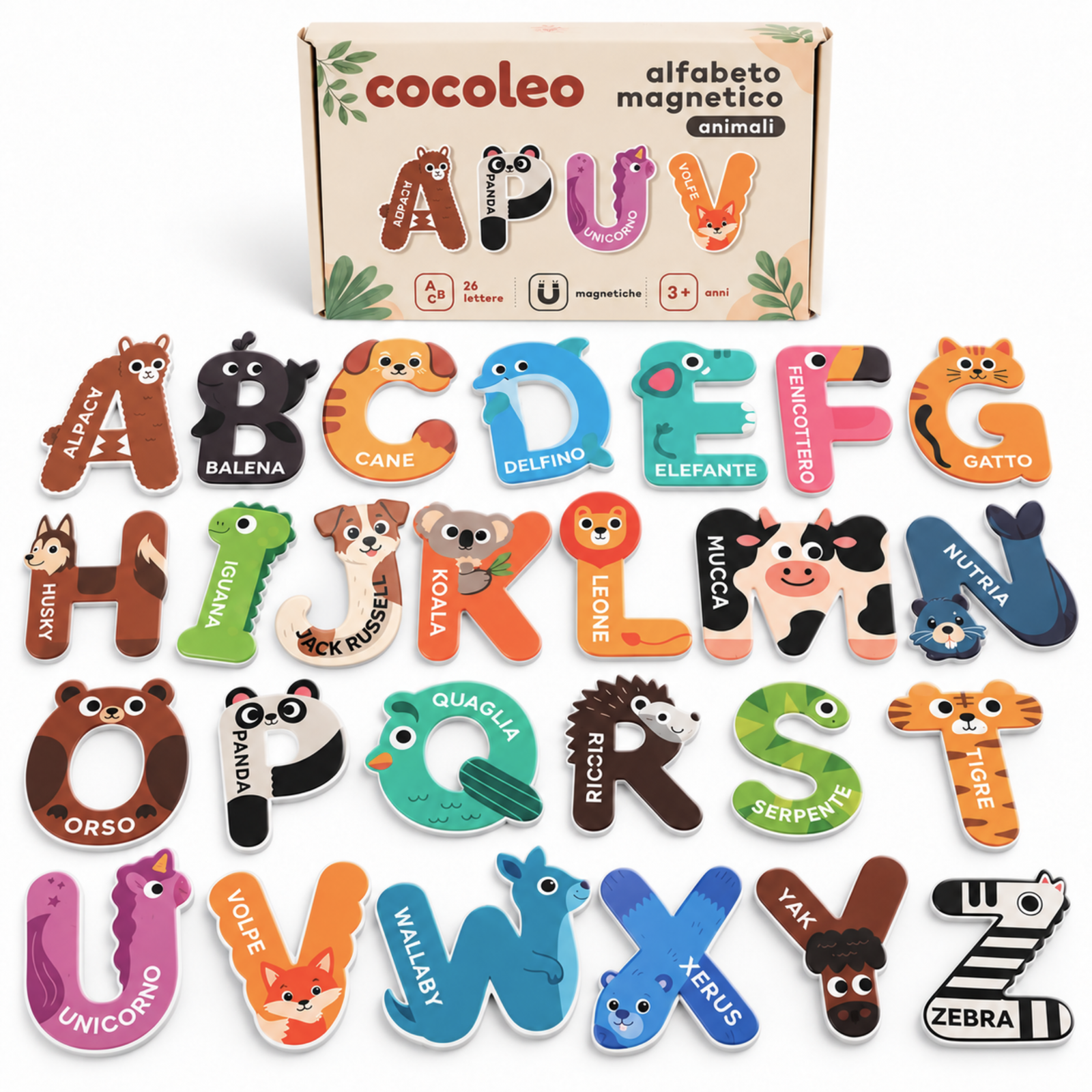 Alfabeto Magnetico Animali cocoleo con lettere magnetiche illustrate